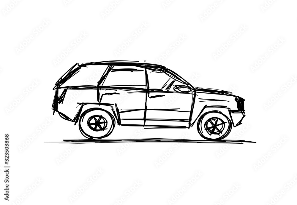 Tuned SUV, sketch for your design. Vector illustration