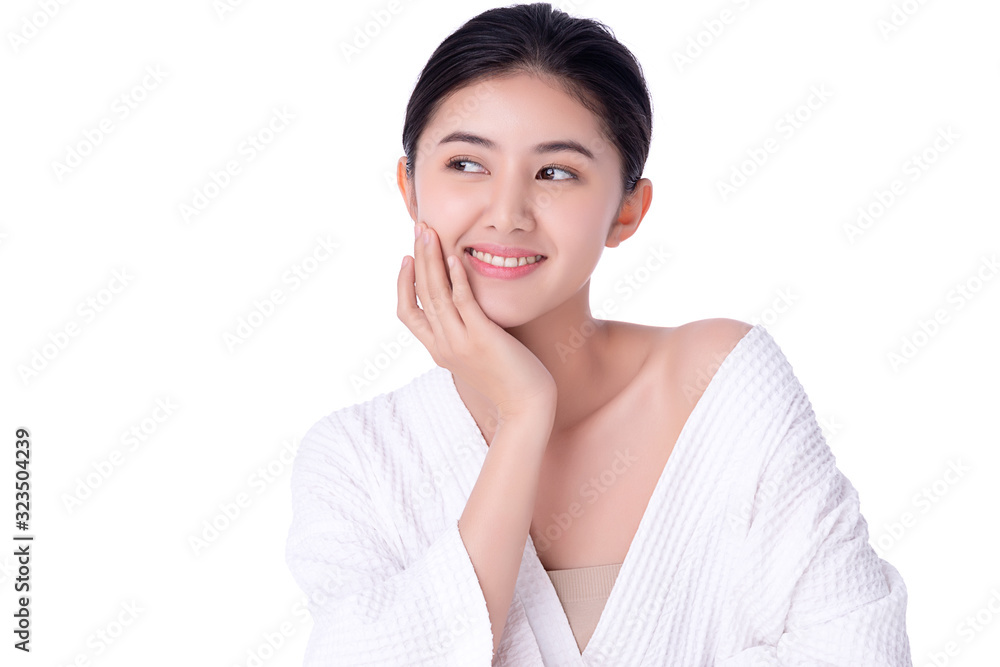 Portrait beautiful young asian woman clean fresh bare skin concept. Asian girl beauty face skincare and health wellness, Facial treatment, Perfect skin, Natural make up. Isolated on white background. Portrait beautiful young asian woman clean fresh bare skin concept. Asian girl beauty face skincare and health wellness, Facial treatment, Perfect skin, Natural make up. Isolated on white background.