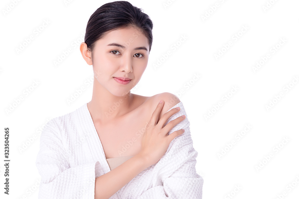 Portrait beautiful young asian woman clean fresh bare skin concept. Asian girl beauty face skincare and health wellness, Facial treatment, Perfect skin, Natural make up. Isolated on white background. Portrait beautiful young asian woman clean fresh bare skin concept. Asian girl beauty face skincare and health wellness, Facial treatment, Perfect skin, Natural make up. Isolated on white background.