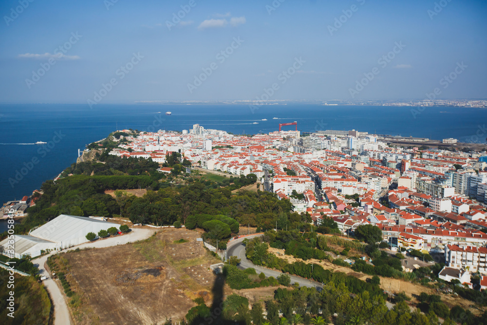 Panoramic view of Almada city and municipality, seen from the Sanctuary of Christ the King, Lisbon, Greater Lisbon, Portugal, summer sunny view