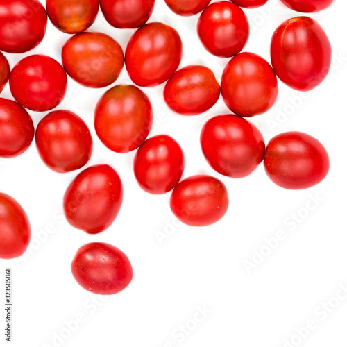 Fresh cherry tomatoes isolated on white background.  Healthy food concept.  Top view. Flat lay © nataliazakharova