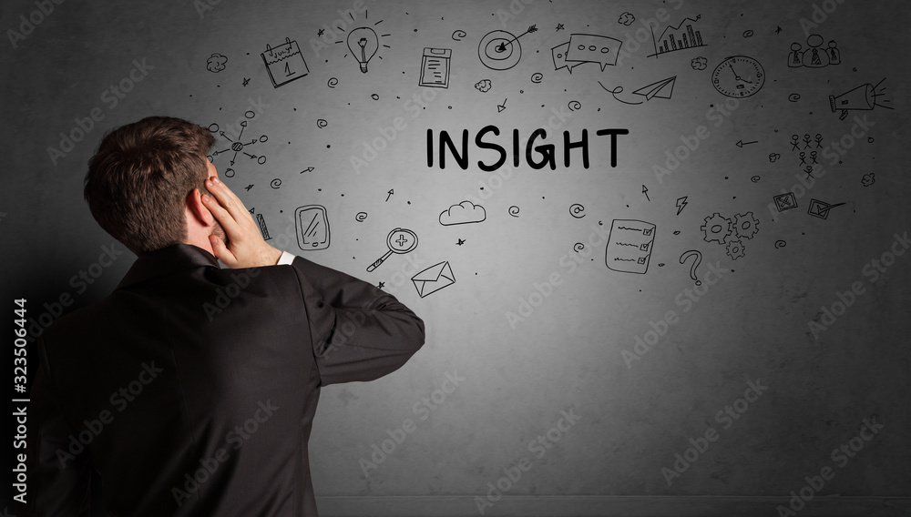 businessman drawing a creative idea sketch with INSIGHT inscription, business strategy concept businessman drawing a creative idea sketch with INSIGHT inscription, business strategy concept