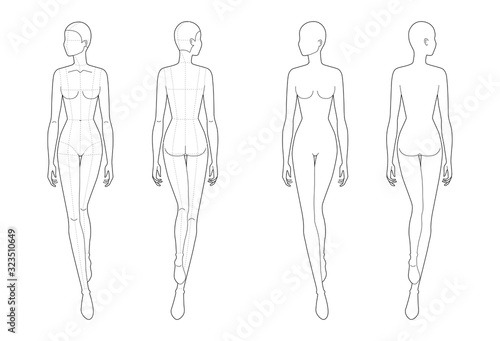 Fashion template of walking women. 