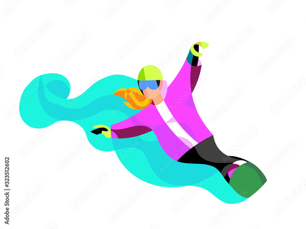 Snowboard recreation area winter poster design. Cartoon style girl on sunglasses on mountain background. Snowboard recreation area winter poster design. Cartoon style girl on sunglasses on mountain background.