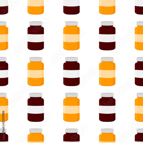 Illustration on theme big colored set different types of pills inside close jar