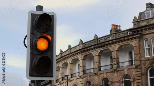 British Traffic Lights Changing From Green to Red Close Up At Pelican Crossing With Beeping Noise
