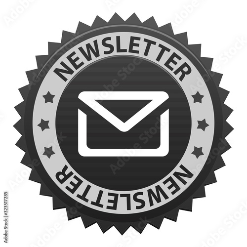 Email newsletter label with envelope icon or symbol isolated on white background. Vector illustration
