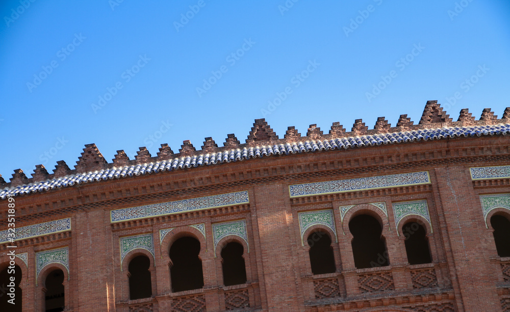 Obraz premium detail of plaza de toros bullfighting arena in madrid spain, different perspective