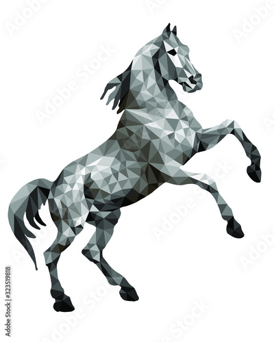 horse silver, isolated image on white background in low poly style