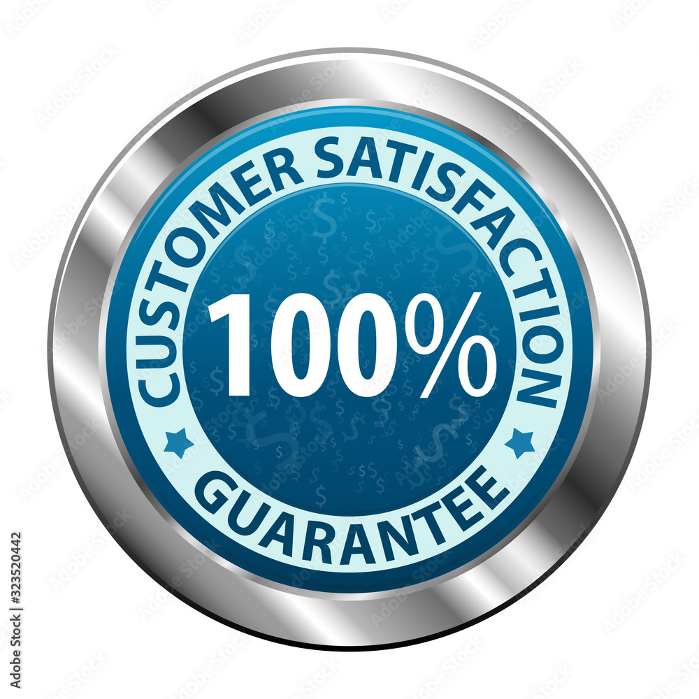 Customer satisfaction guarantee 100 percent metal label icon or symbol  isolated on white background. Vector illustration