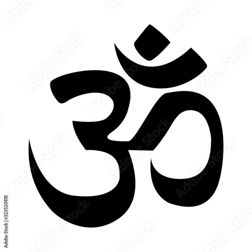 Indian OM sign, black figure on a transparent background.