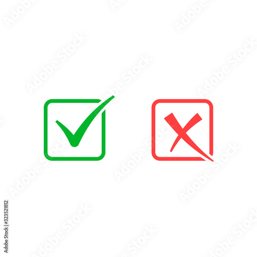 Check mark and cross icon, approved and rejected sign. Vector isolated illustration
