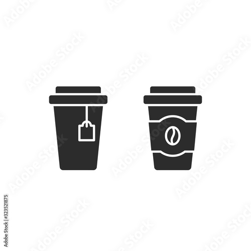 Coffee and tea plastic cup, take away drink cup abstract flat icon