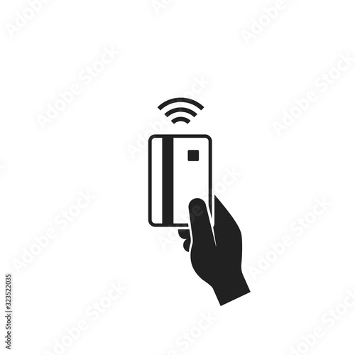 Contactless payment, credit bank card in Hand. NFC concept icon. Vector isolated symbol