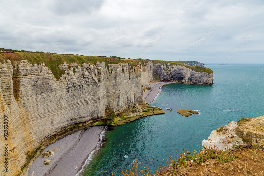 Etretat, France. Atlantic coast: picturesque sheer cliffs