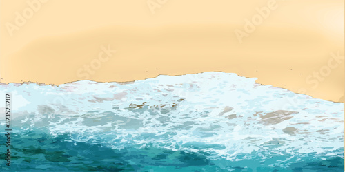 Hello summer. Realistic ocean waves and beach. Horizontal banner for advertising and summer discounts. .