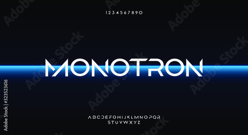 Monotron, an Abstract technology futuristic alphabet font. digital space typography vector illustration design