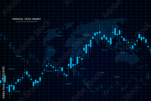 Stock market graph or forex trading chart for business and financial concepts, reports and investment on dark background . Vector illustration
