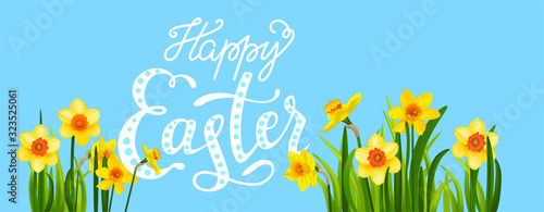 Obraz na płótnie Easter blossom banner with daffodils