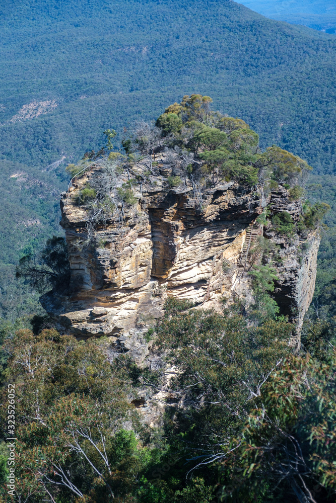 A photograph of Orphan Rock in the middle of the Jamison Valley