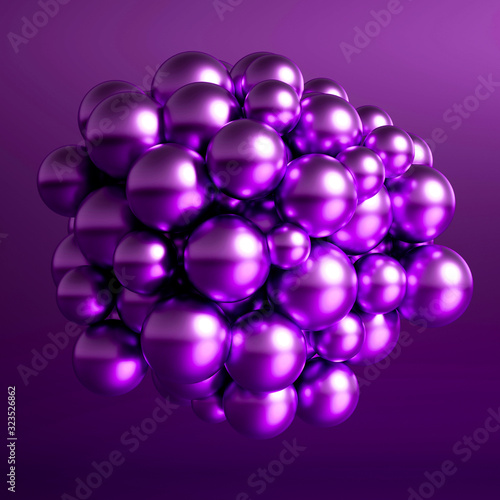 Metallic background with balls  atom  molecule. 3d illustration  3d rendering.