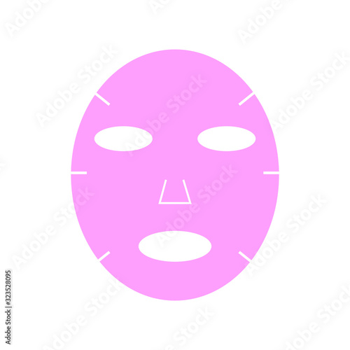 Cosmetic fabric pink facial mask isolated on white background vector illustration.