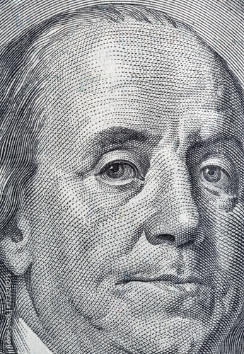US President Benjamin Franklin portrait macro