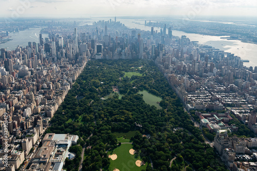 Central Park and New York City aerial photograph facing towards lower Manhattan