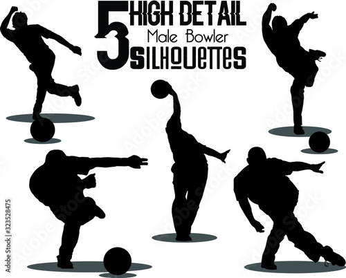 5 High Detail Male Bowler Silhouettes