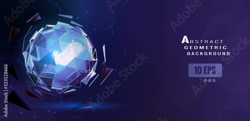 Abstract polygon sphere with wireframe glowing on dark BG