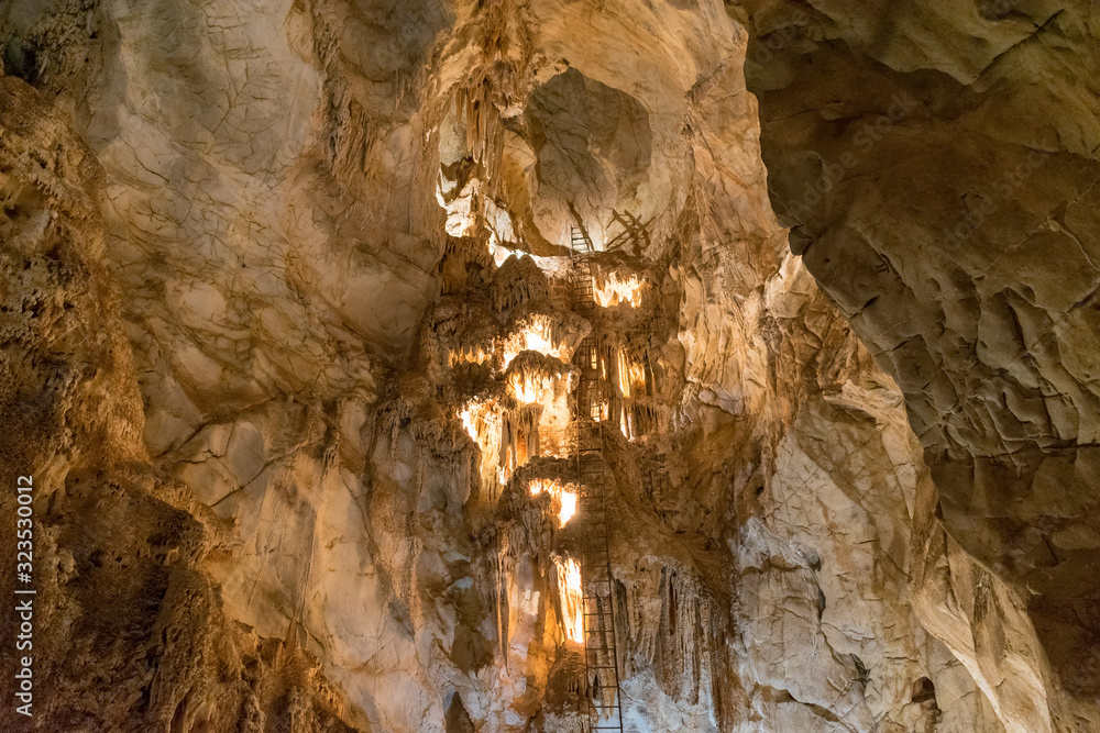Ladders leading up to higher levels of the Jenolan Caves, Katoomba, NSW, Australia