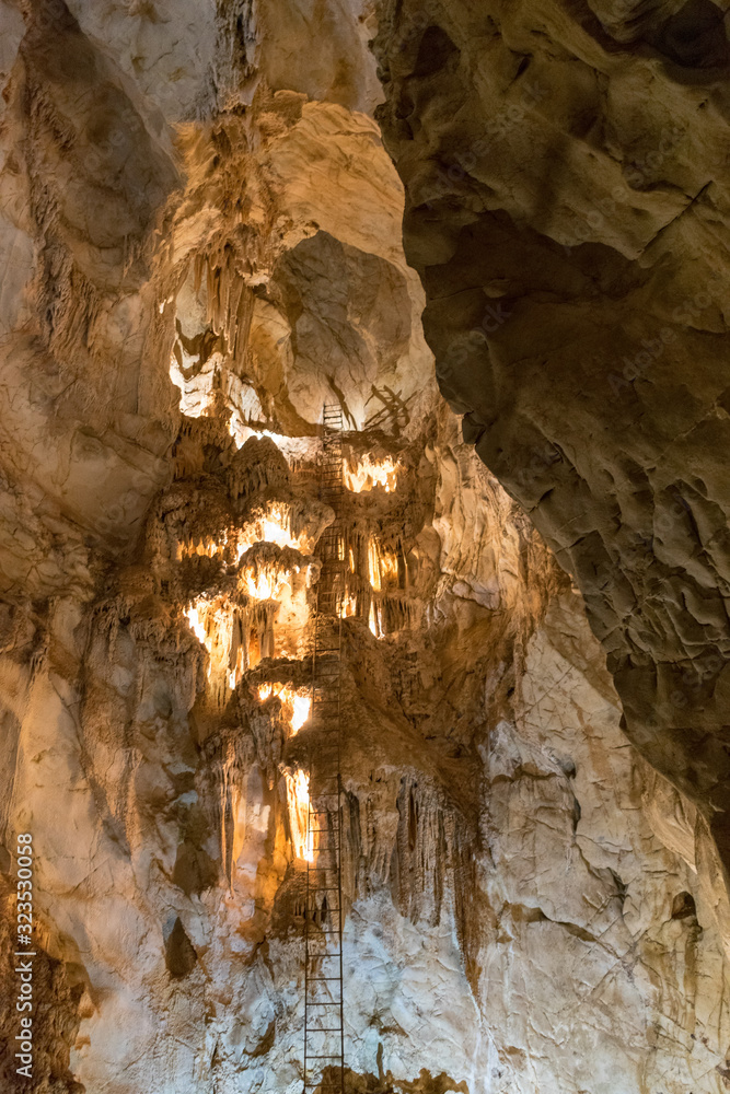 Ladders leading up to higher levels of the Jenolan Caves, Katoomba, NSW, Australia