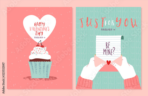 Valentine's day cute hand drawn love card set