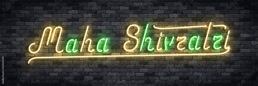 Obraz premium Vector realistic isolated neon sign of Maha Shivratri flyer for template decoration and layout covering on the wall background.