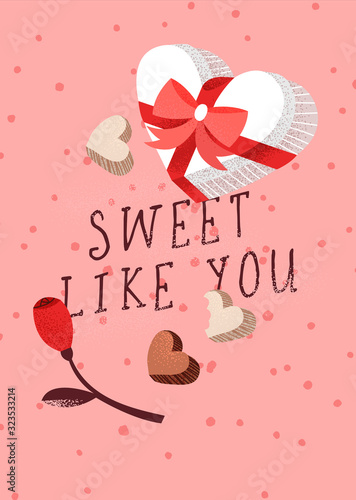 Chocolate candy box lettering love quote card