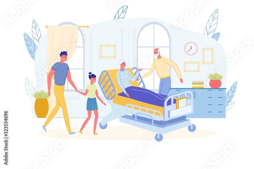 Family Visiting Sick Senior Relative in Hospital.