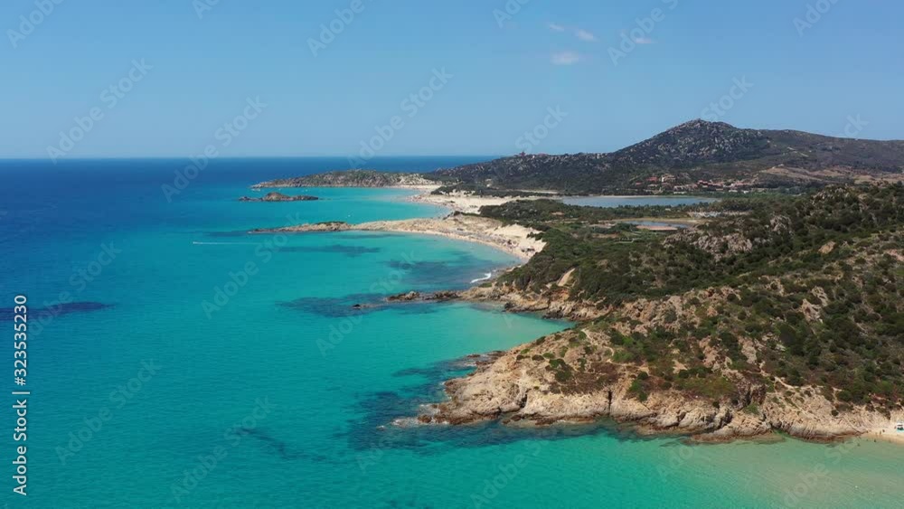Drone view of Su Giudeu beach, Sardinia, Italy. Chia beach. Panorama of Su Giudeu beach in Chia, Sardinia, Italy. Panorama Of Chia Coast, Sardinia, Italy. Drone view of Su Giudeu beach, Sardinia, Italy. Chia beach. Panorama of Su Giudeu beach in Chia, Sardinia, Italy. Panorama Of Chia Coast, Sardinia, Italy.