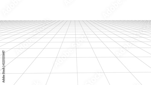 Vector wireframe landscape. Abstract perspective grid on white background.