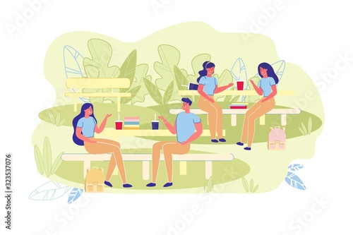 University Students Having Lunch on Fresh Air.