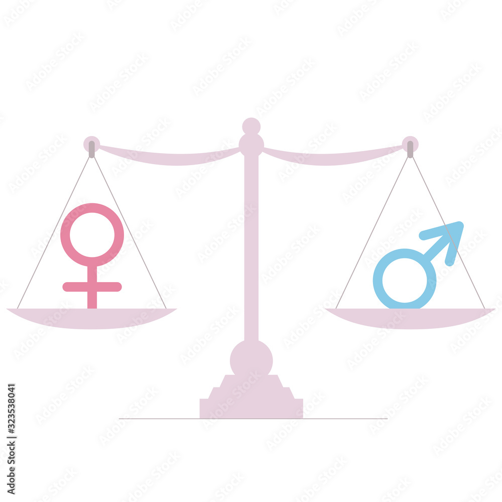 Equality of men and women, male and female equality concept, gender equality  concept, gender symbols balancing on a scale. Vector illustration in flat  style Stock Vector | Adobe Stock