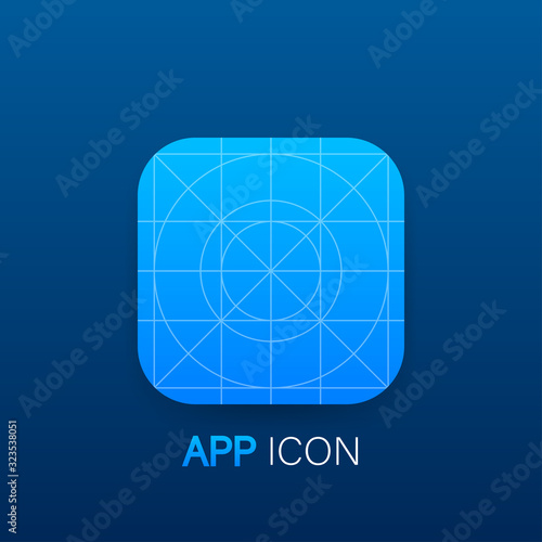 Blank icon or button of the app for web and mobile systems. Template application sign with guidelines. Vector stock illustration.