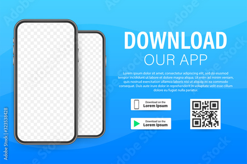 Download page of the mobile app. Empty screen smartphone for you app. Download app. Vector stock illustration
