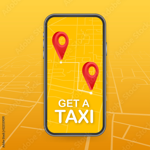 Get a taxi. Taxi banner. Online mobile application order taxi service horizontal illustration. Vector stock illustration.