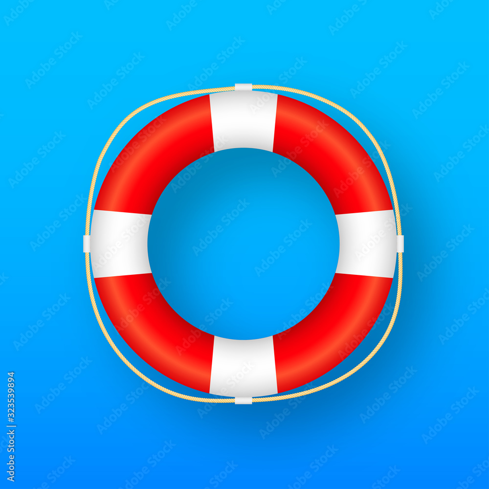 Realistic Style, lifebuoy Isolated on blue Background. Vector stock illustration. Realistic Style, lifebuoy Isolated on blue Background. Vector stock illustration.