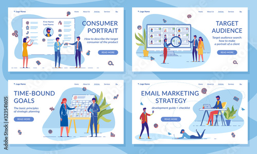 Marketing Methods Landing Page Flat Templates Set