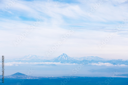 Mountains on the horizon, Kamchatka Peninsula, Russia.