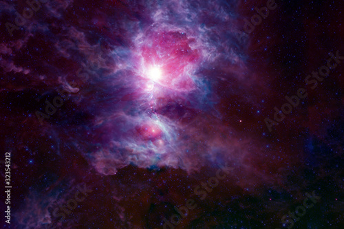Beautiful nebula in deep space. In bright red-blue tones. Elements of this image were furnished by NASA.