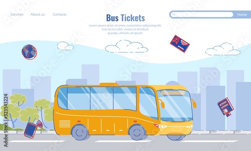 Large Selection Routes, Bus Tickets, Cartoon.