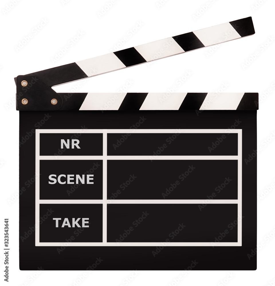Movie board clapperboard for film making isolated on white background
