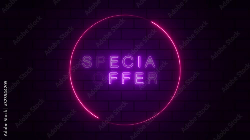 Special offer neon text background with flicker effect in circle Special offer neon text background with flicker effect in circle